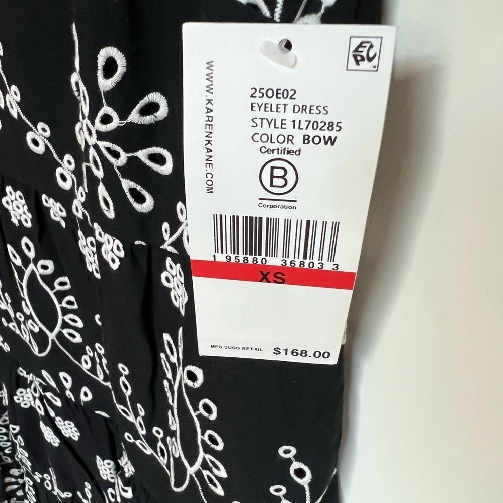 Karen Kane Eyelet Embroidered Sleeveless Tiered Cotton Dress Black and White XS - Picture 15 of 16